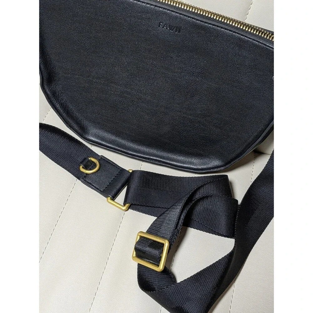 FAWN Purse Black Messenger Bag Faux Leather Medium Length